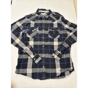 Aeropostale Shirt Mens Med Black Plaid Western Pearl Snap Long Sleeve Casual